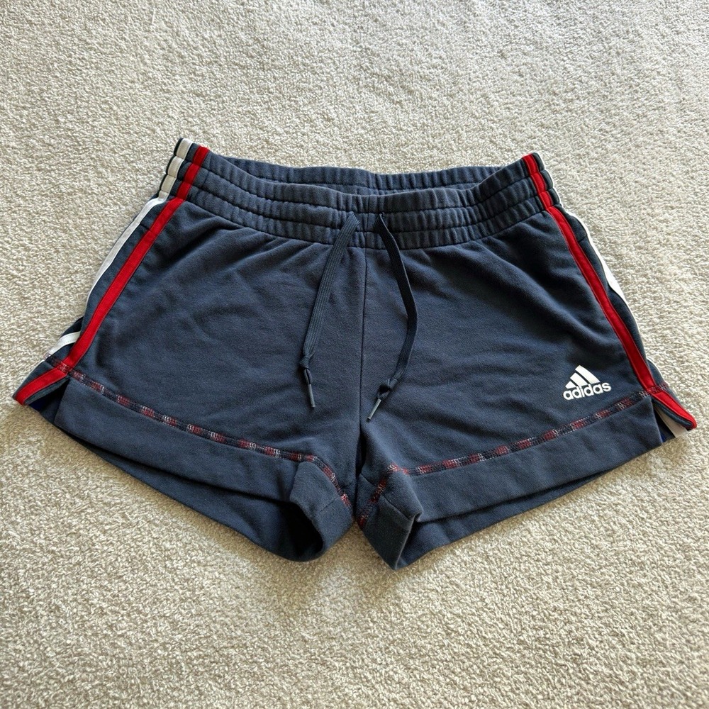 adidas Women's Small Navy Blue Red White Stripe Athletic Shorts Drawstring